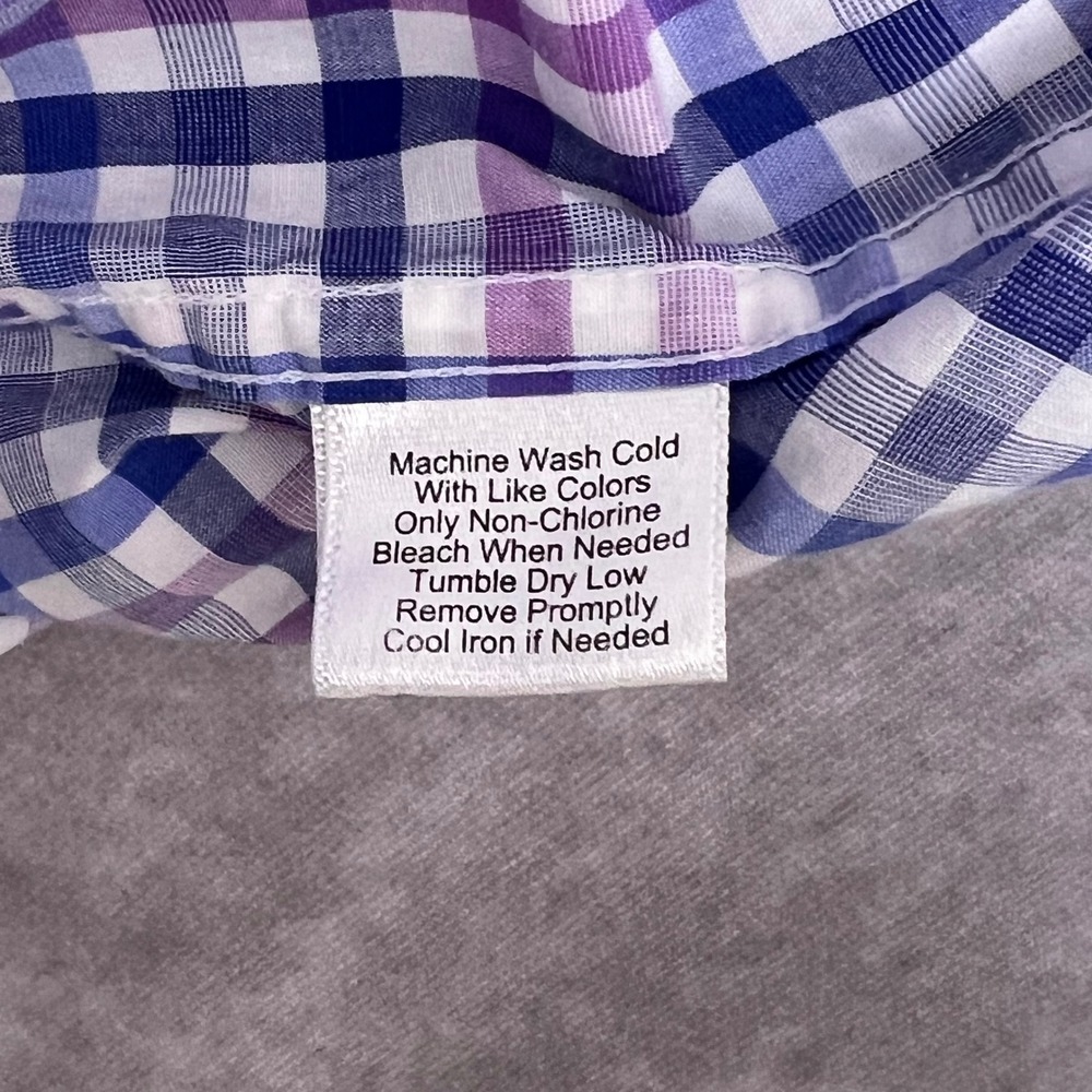 Jos. A. Bank Button Down Shirt Mens Medium Purple Blue Check Traveler Tailored - Picture 4 of 9